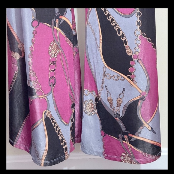 Dots Women’s Satin Strapless Baroque Print Jumpsuit L Pink Black Gold Wide Leg - Picture 11 of 16